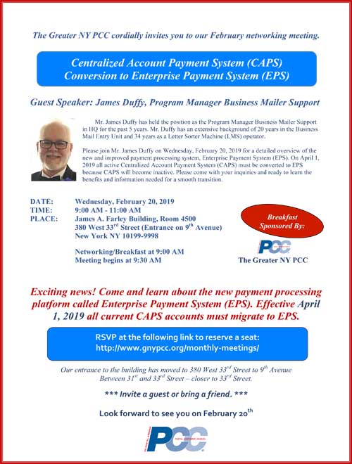 Greater New York PCC monthly meeting flyer